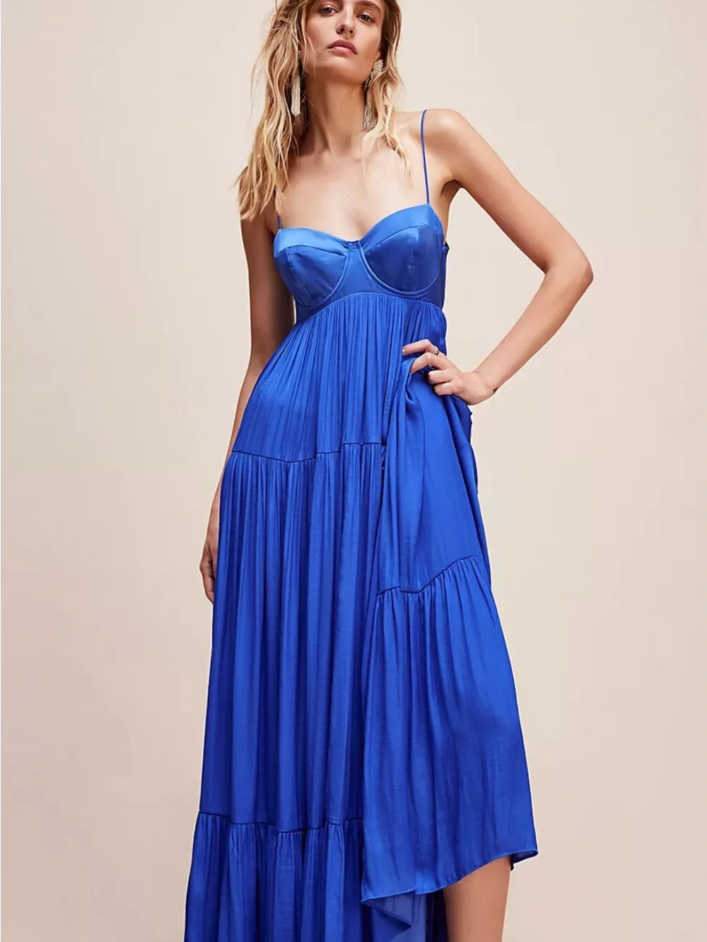 Free People Cobalt Blue Sleeveless Tiered Maxi Dress - Picture 2 of 3